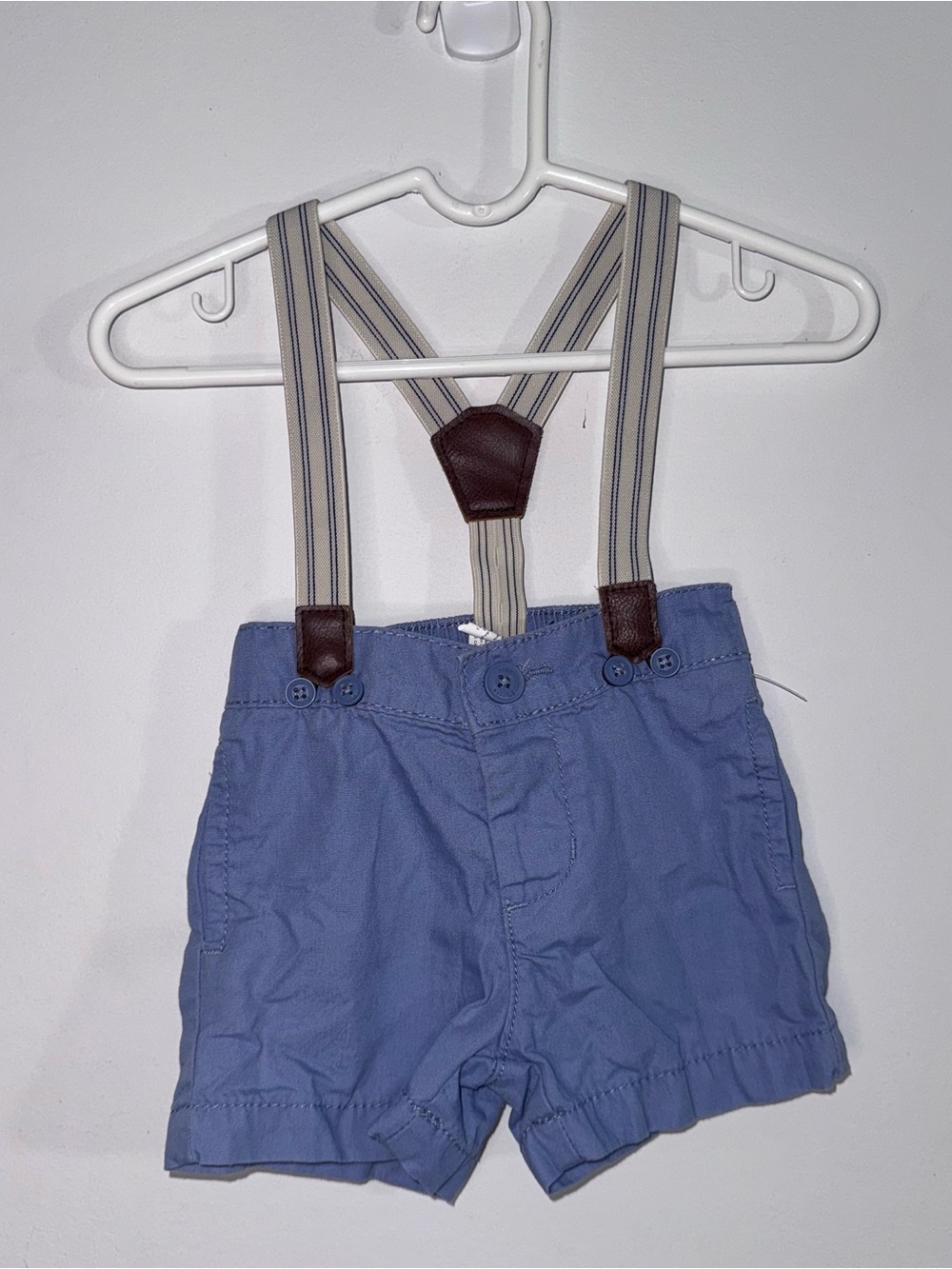 Baby B’gosh Boys 3M Blue Shorts with Striped Suspenders